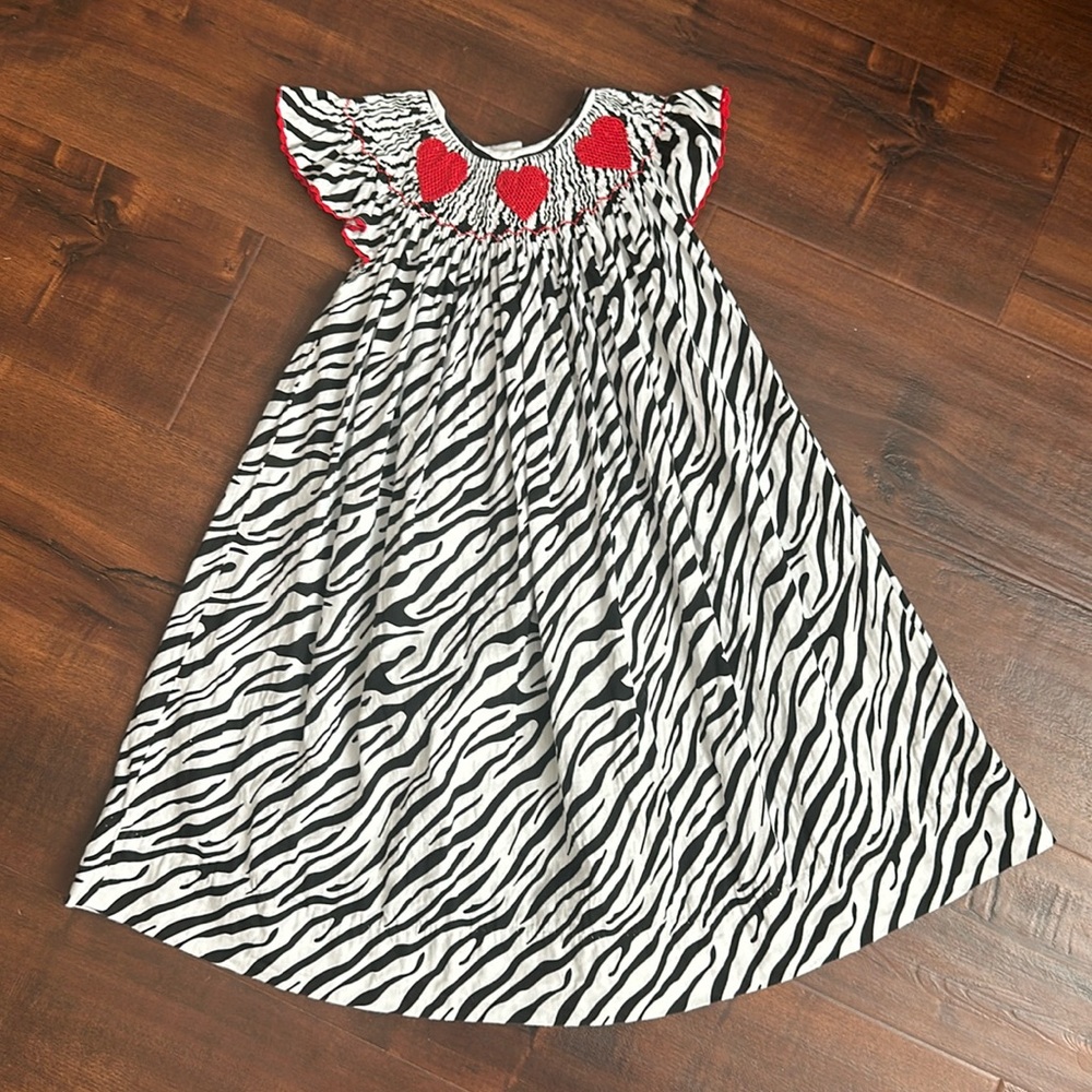 Marjorie’s Daughter girls 3T smocked dress!  Fun black & white zebra print-EUC!